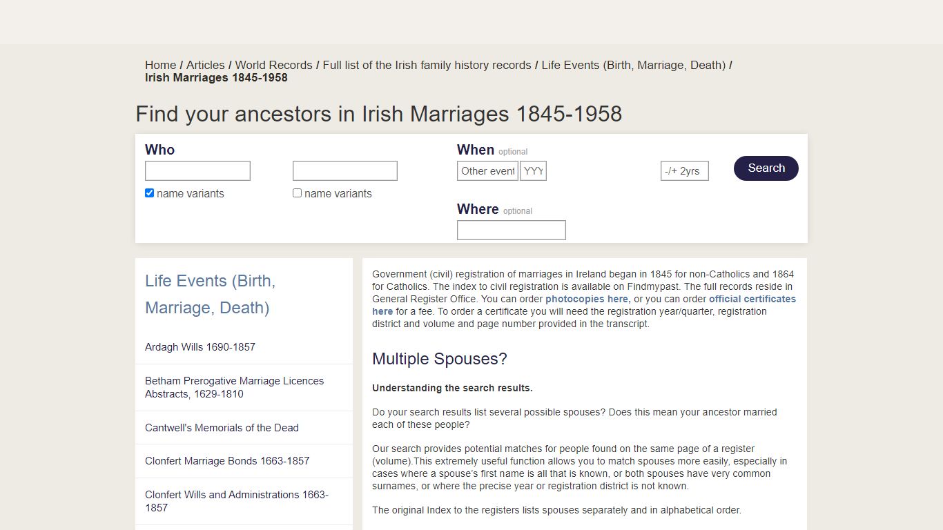 Irish Marriages 1845-1958 | findmypast.ie